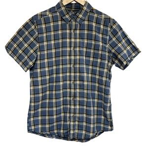PrAna Mens Plaid Button Down Shirt Size M Short Sleeve Outdoor Preppy Weekend
